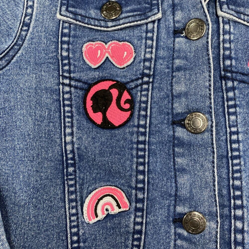Barbie Denim Jacket Girls Size 7 Embroidered Patches Strong Girls Make Waves - Picture 4 of 16